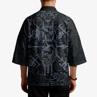 Viking Horned Skull and Raven Emblem Kimono Dark Nordic Tribal Grunge Illustration