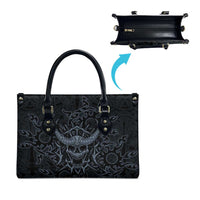 Viking Horned Skull and Raven Emblem Leather Bag Dark Nordic Tribal Grunge Illustration