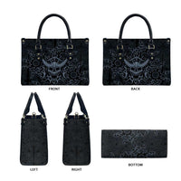 Viking Horned Skull and Raven Emblem Leather Bag Dark Nordic Tribal Grunge Illustration