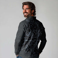 Viking Horned Skull and Raven Emblem Long Sleeve Polo Shirt Dark Nordic Tribal Grunge Illustration