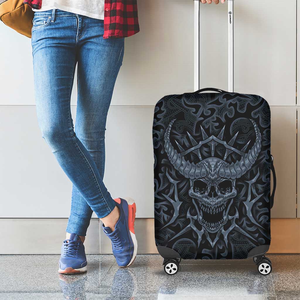 Viking Horned Skull and Raven Emblem Luggage Cover Dark Nordic Tribal Grunge Illustration