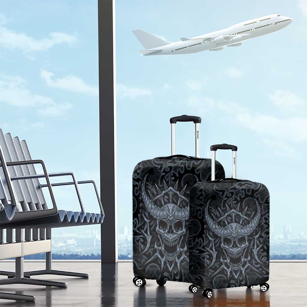 Viking Horned Skull and Raven Emblem Luggage Cover Dark Nordic Tribal Grunge Illustration