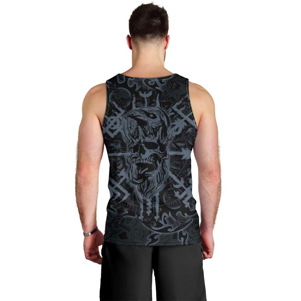 Viking Horned Skull and Raven Emblem Men Tank Top Dark Nordic Tribal Grunge Illustration