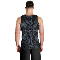 Viking Horned Skull and Raven Emblem Men Tank Top Dark Nordic Tribal Grunge Illustration