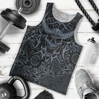 Viking Horned Skull and Raven Emblem Men Tank Top Dark Nordic Tribal Grunge Illustration