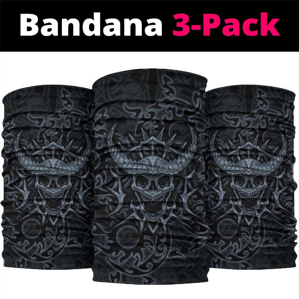 Viking Horned Skull and Raven Emblem Neck Gaiter Dark Nordic Tribal Grunge Illustration
