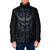 Viking Horned Skull and Raven Emblem Padded Jacket Dark Nordic Tribal Grunge Illustration