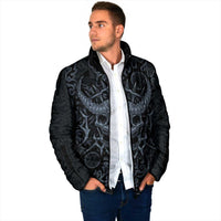 Viking Horned Skull and Raven Emblem Padded Jacket Dark Nordic Tribal Grunge Illustration