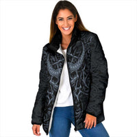 Viking Horned Skull and Raven Emblem Padded Jacket Dark Nordic Tribal Grunge Illustration