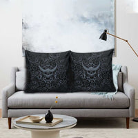 Viking Horned Skull and Raven Emblem Pillow Cover Dark Nordic Tribal Grunge Illustration