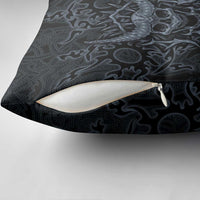 Viking Horned Skull and Raven Emblem Pillow Cover Dark Nordic Tribal Grunge Illustration