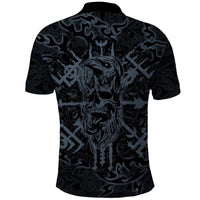 Viking Horned Skull and Raven Emblem Polo Shirt Dark Nordic Tribal Grunge Illustration