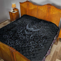 Viking Horned Skull and Raven Emblem Quilt Dark Nordic Tribal Grunge Illustration