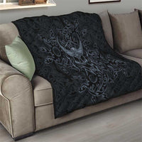 Viking Horned Skull and Raven Emblem Quilt Dark Nordic Tribal Grunge Illustration