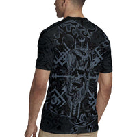 Viking Horned Skull and Raven Emblem Rugby Jersey Dark Nordic Tribal Grunge Illustration