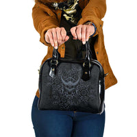 Viking Horned Skull and Raven Emblem Shoulder Handbag Dark Nordic Tribal Grunge Illustration