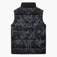 Viking Horned Skull and Raven Emblem Sleeveless Puffer Jacket Dark Nordic Tribal Grunge Illustration