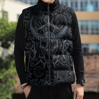 Viking Horned Skull and Raven Emblem Sleeveless Puffer Jacket Dark Nordic Tribal Grunge Illustration