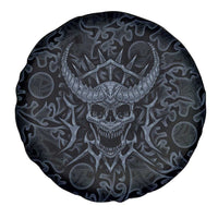 Viking Horned Skull and Raven Emblem Spare Tire Cover Dark Nordic Tribal Grunge Illustration