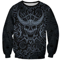 Viking Horned Skull and Raven Emblem Sweatshirt Dark Nordic Tribal Grunge Illustration