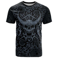 Viking Horned Skull and Raven Emblem T Shirt Dark Nordic Tribal Grunge Illustration