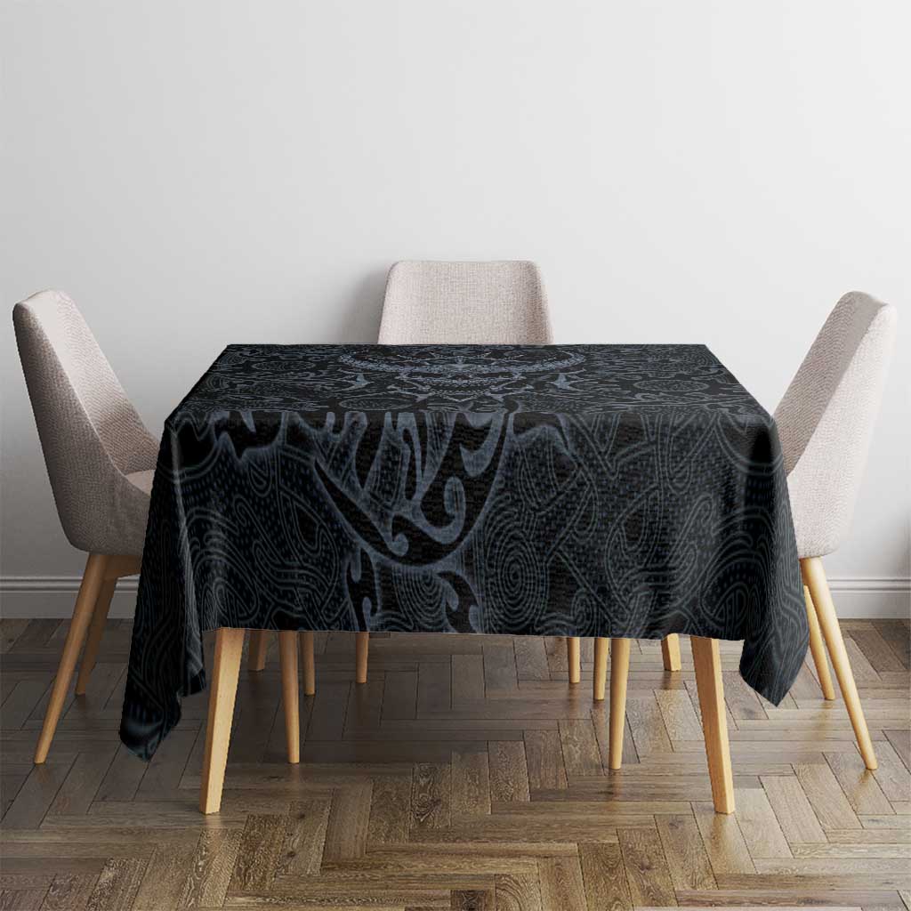 Viking Horned Skull and Raven Emblem Tablecloth Dark Nordic Tribal Grunge Illustration