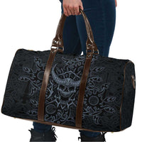 Viking Horned Skull and Raven Emblem Travel Bag Dark Nordic Tribal Grunge Illustration