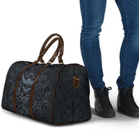 Viking Horned Skull and Raven Emblem Travel Bag Dark Nordic Tribal Grunge Illustration