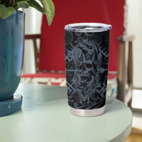 Viking Horned Skull and Raven Emblem Tumbler Cup Dark Nordic Tribal Grunge Illustration