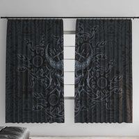 Viking Horned Skull and Raven Emblem Window Curtain Dark Nordic Tribal Grunge Illustration