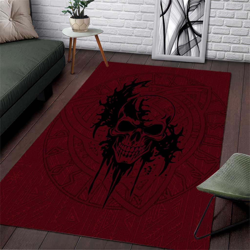Demonic Skull Sigil Vikings Area Rug Dark Gothic Rune Grunge Illustration