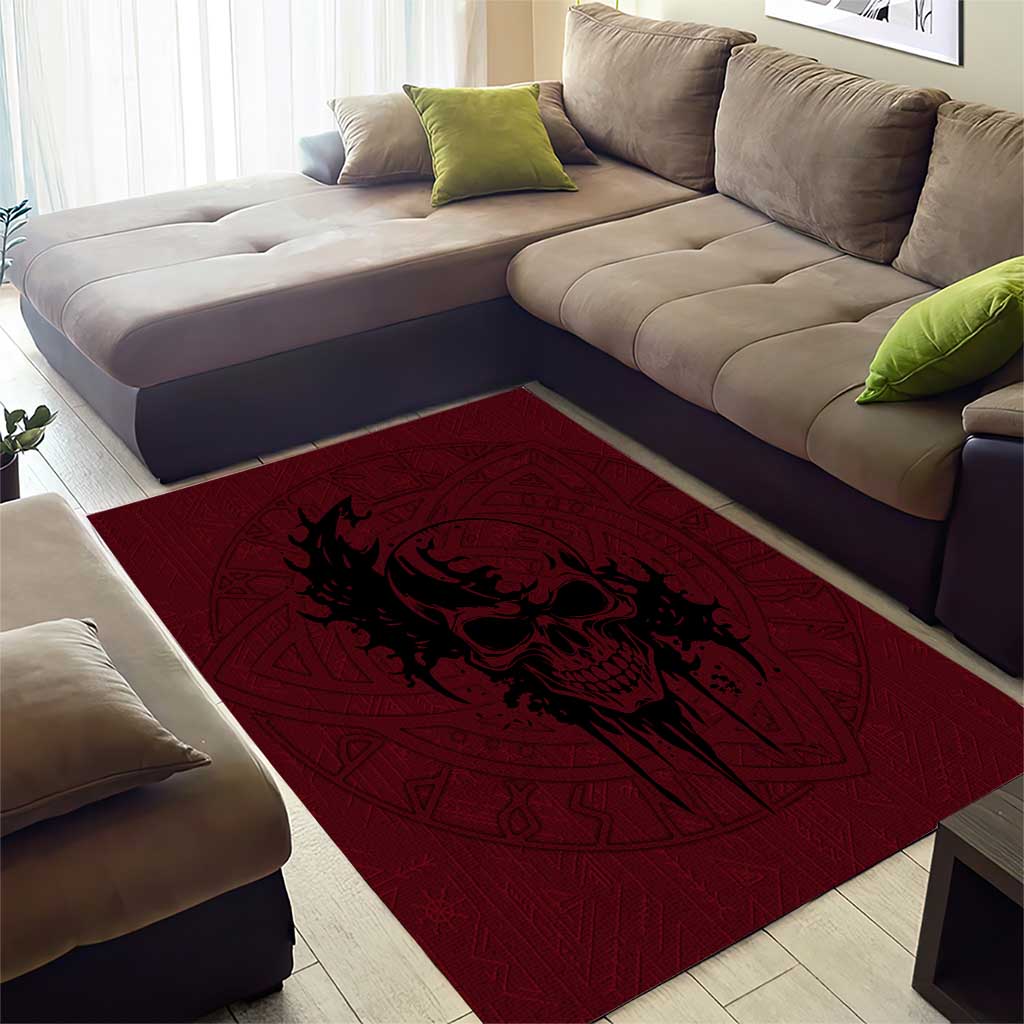 Demonic Skull Sigil Vikings Area Rug Dark Gothic Rune Grunge Illustration