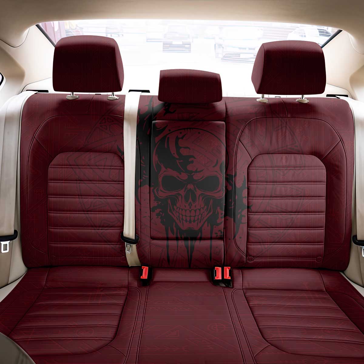 Demonic Skull Sigil Vikings Back Car Seat Cover Dark Gothic Rune Grunge Illustration