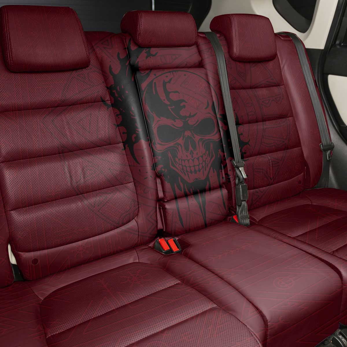 Demonic Skull Sigil Vikings Back Car Seat Cover Dark Gothic Rune Grunge Illustration