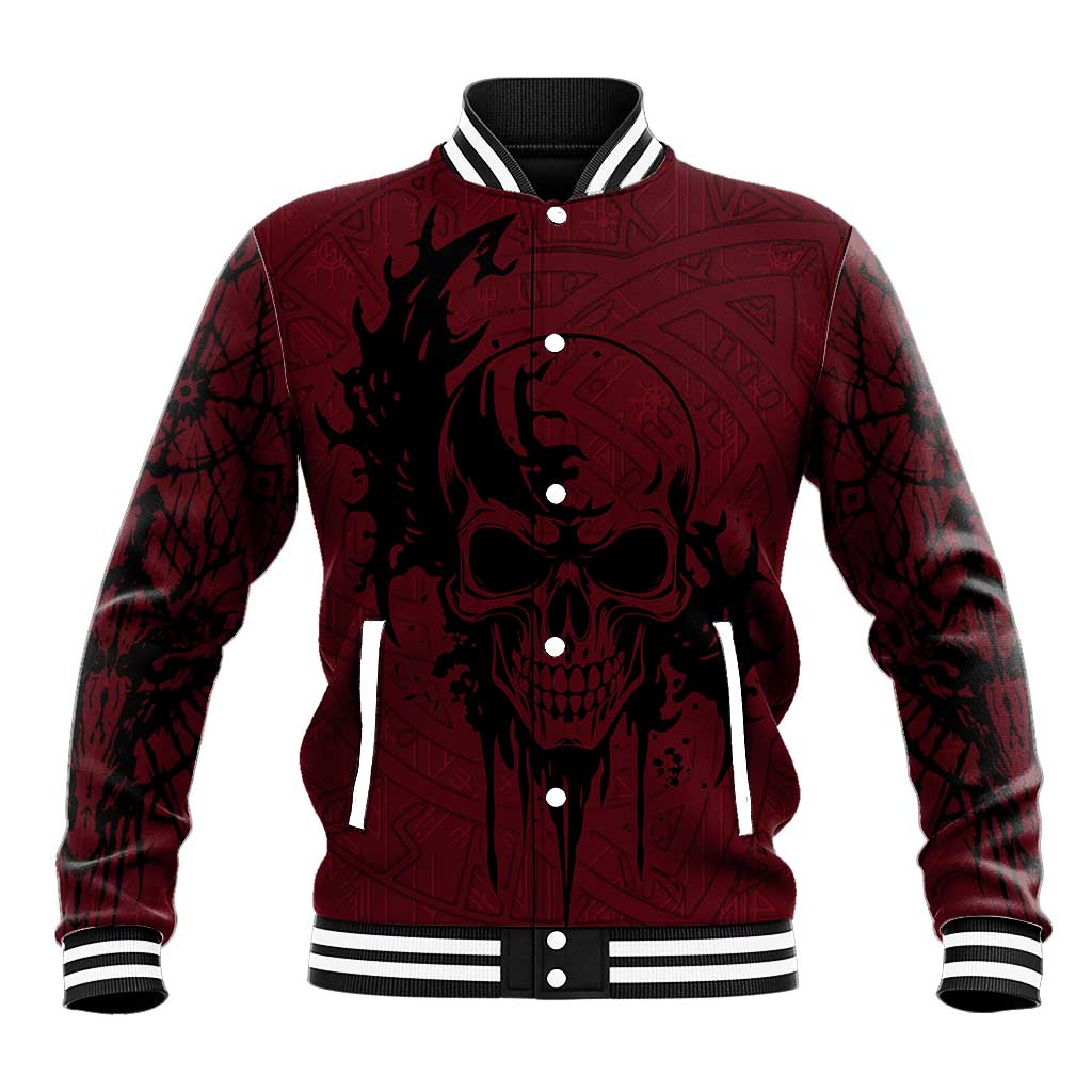 Demonic Skull Sigil Vikings Baseball Jacket Dark Gothic Rune Grunge Illustration