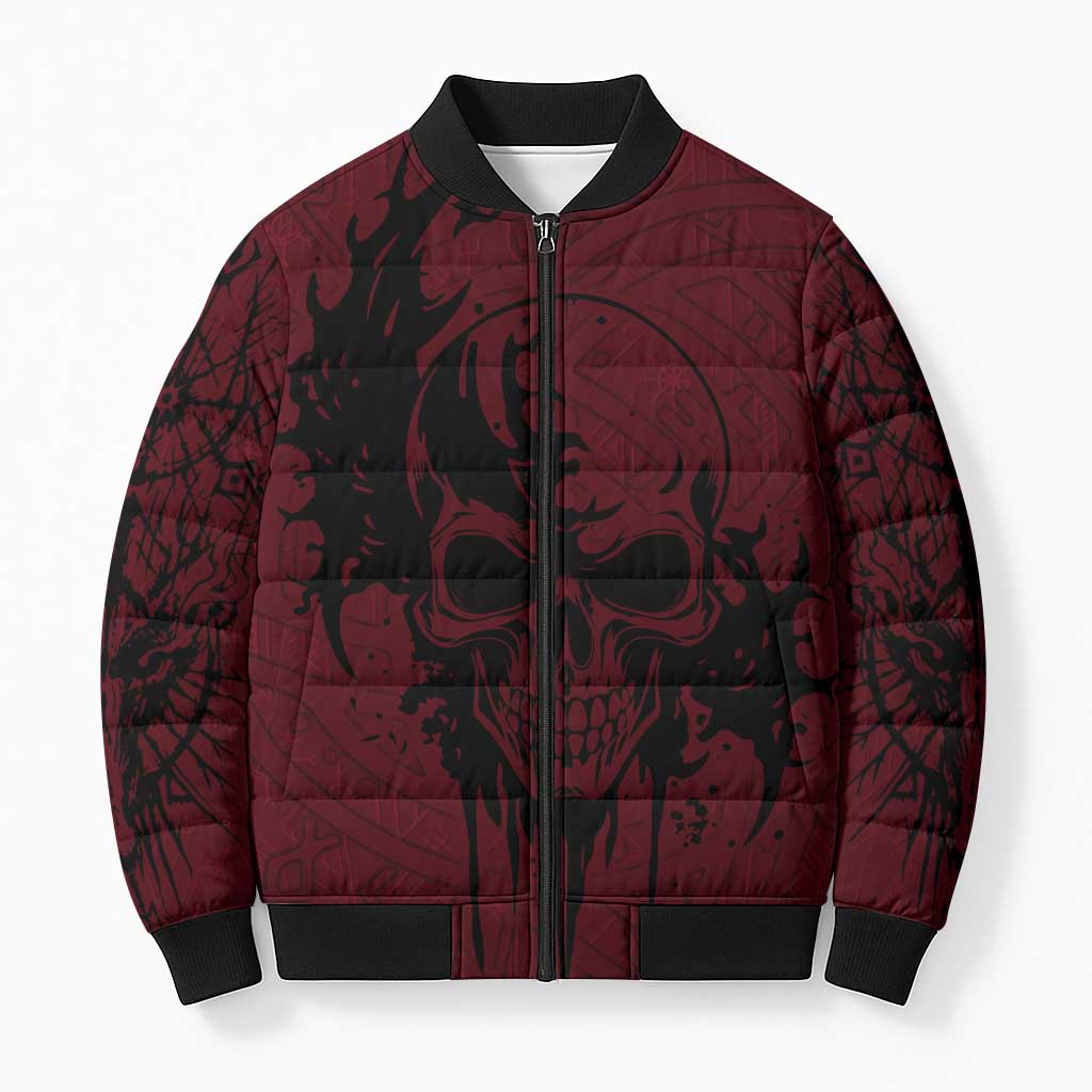 Demonic Skull Sigil Vikings Bomber Puffer Jacket Dark Gothic Rune Grunge Illustration