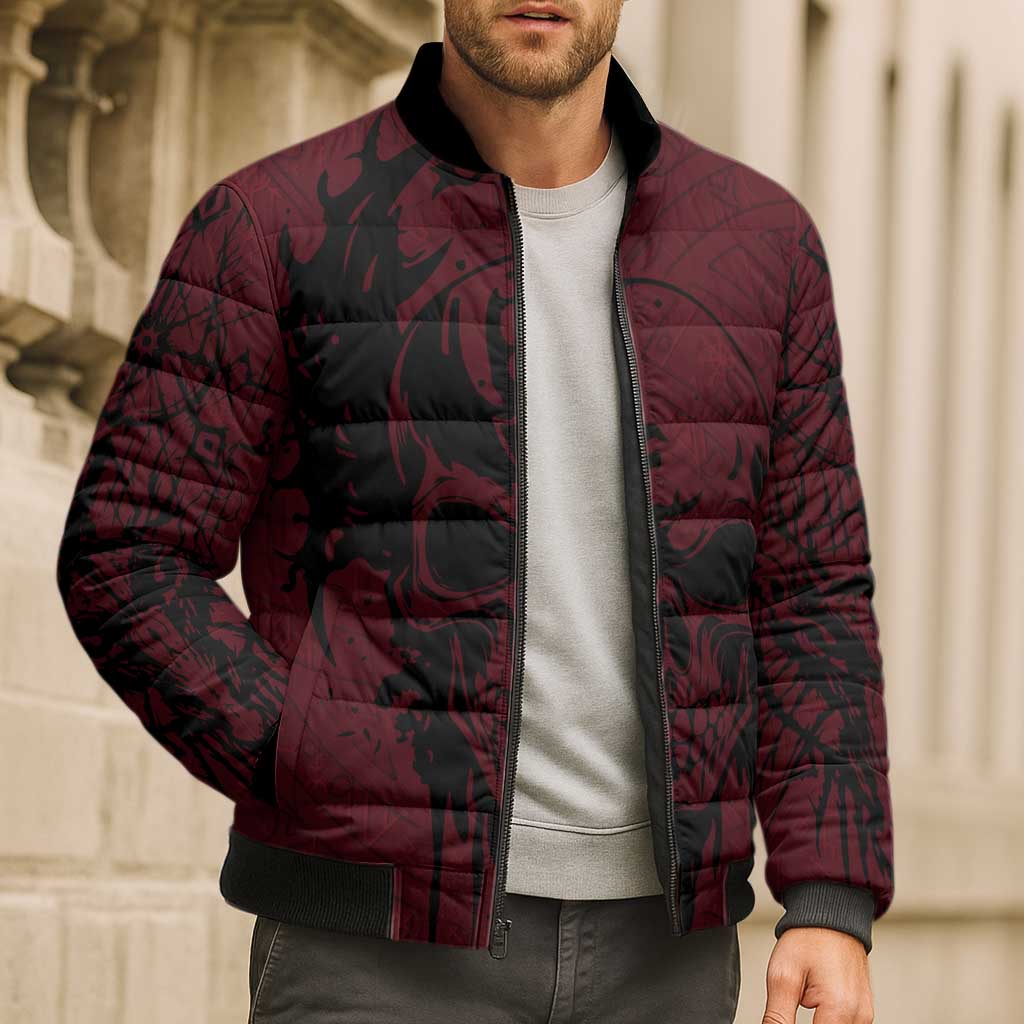 Demonic Skull Sigil Vikings Bomber Puffer Jacket Dark Gothic Rune Grunge Illustration