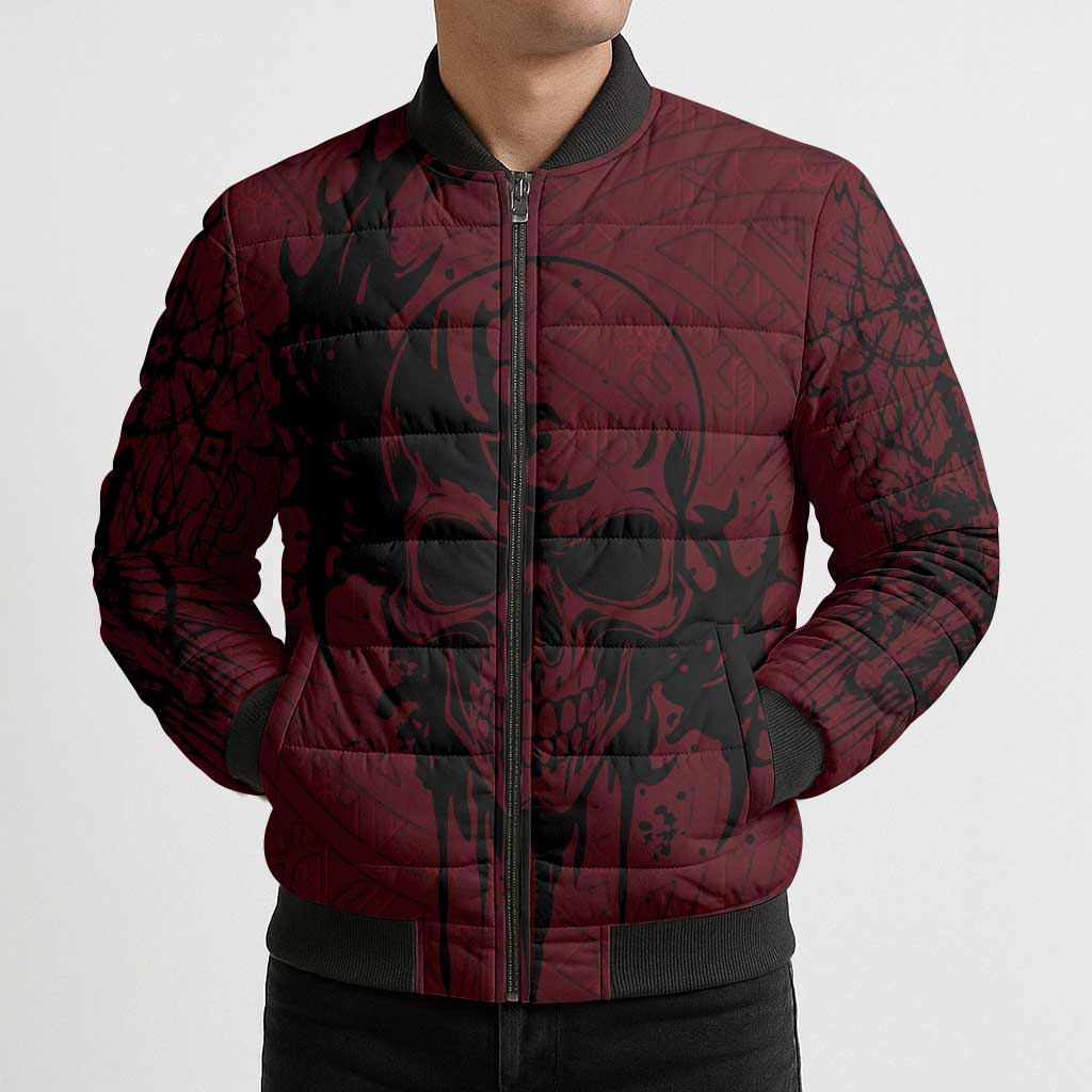 Demonic Skull Sigil Vikings Bomber Puffer Jacket Dark Gothic Rune Grunge Illustration