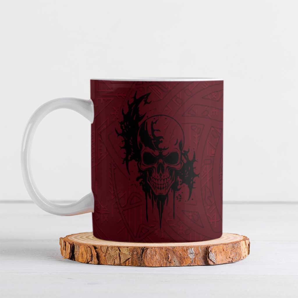 Demonic Skull Sigil Vikings Ceramic Mug Dark Gothic Rune Grunge Illustration