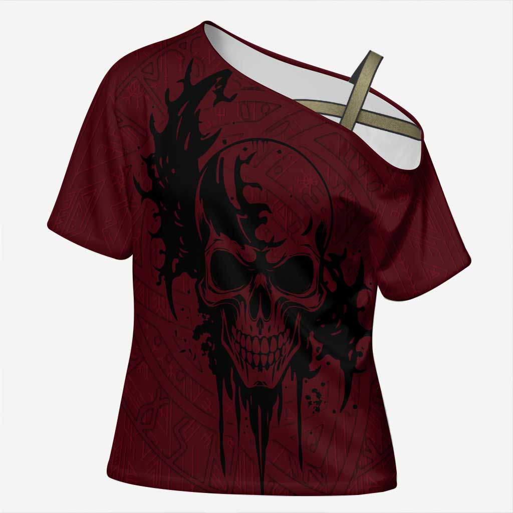 Demonic Skull Sigil Vikings Cross Shoulder Shirt Dark Gothic Rune Grunge Illustration