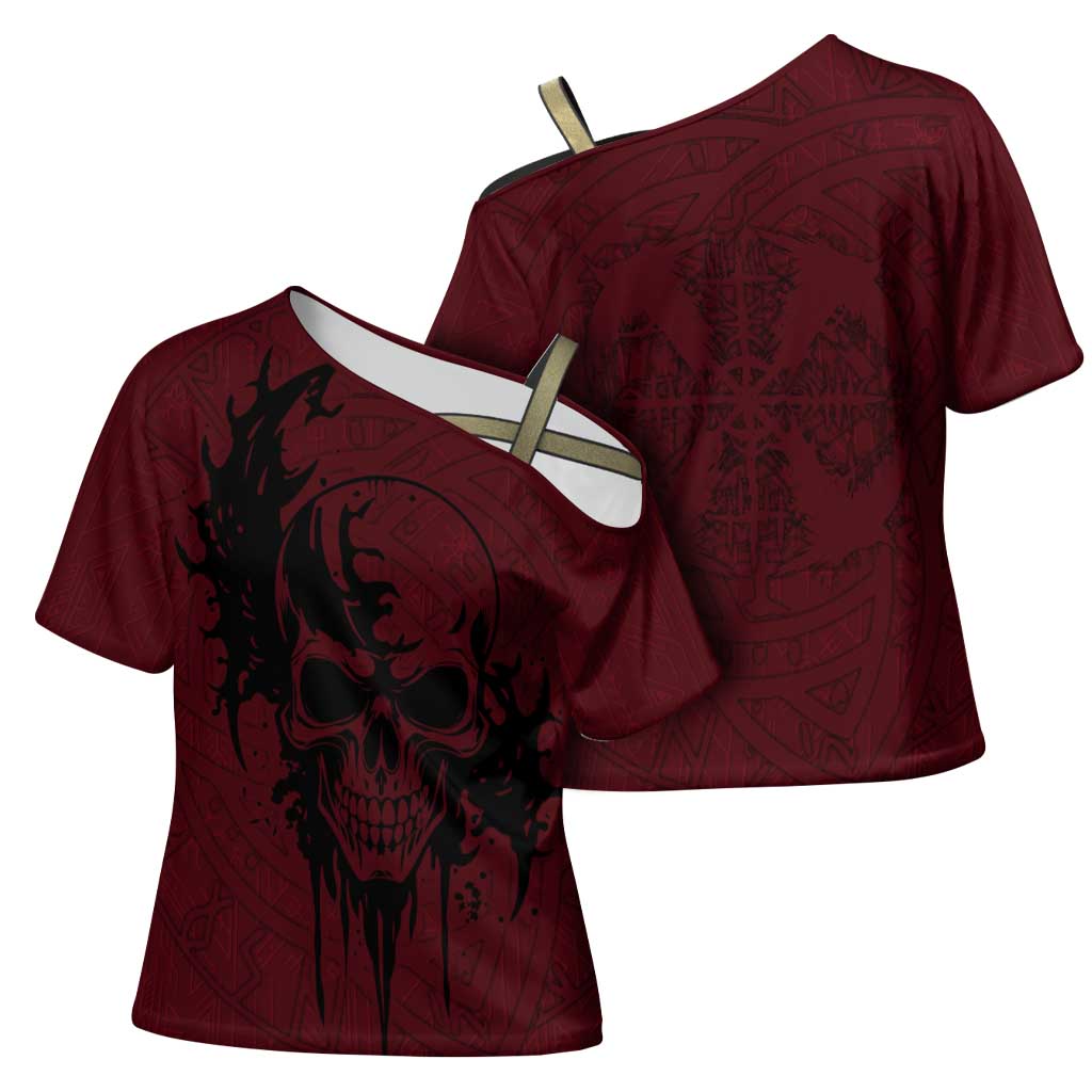 Demonic Skull Sigil Vikings Cross Shoulder Shirt Dark Gothic Rune Grunge Illustration