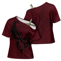 Demonic Skull Sigil Vikings Cross Shoulder Shirt Dark Gothic Rune Grunge Illustration