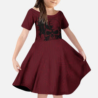 Demonic Skull Sigil Vikings Kid Short Sleeve Dress Dark Gothic Rune Grunge Illustration