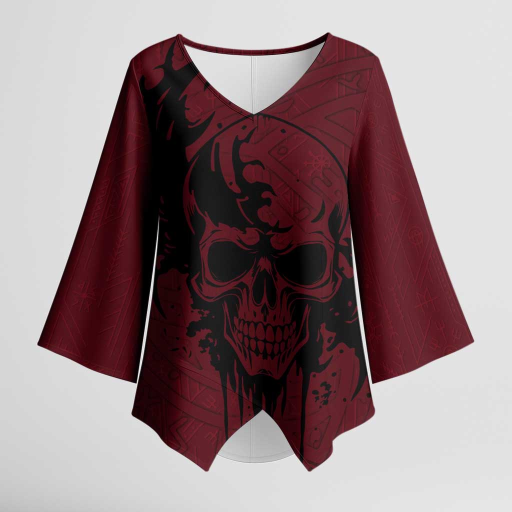 Demonic Skull Sigil Vikings Kimono Sleeve Blouse Dark Gothic Rune Grunge Illustration