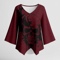 Demonic Skull Sigil Vikings Kimono Sleeve Blouse Dark Gothic Rune Grunge Illustration