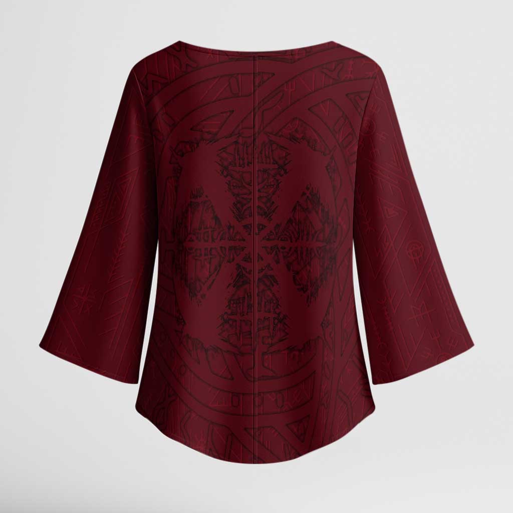 Demonic Skull Sigil Vikings Kimono Sleeve Blouse Dark Gothic Rune Grunge Illustration