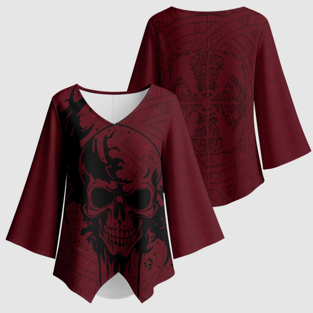 Demonic Skull Sigil Vikings Kimono Sleeve Blouse Dark Gothic Rune Grunge Illustration