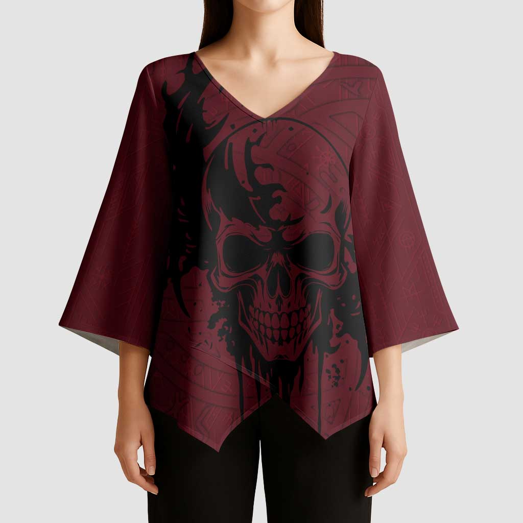 Demonic Skull Sigil Vikings Kimono Sleeve Blouse Dark Gothic Rune Grunge Illustration