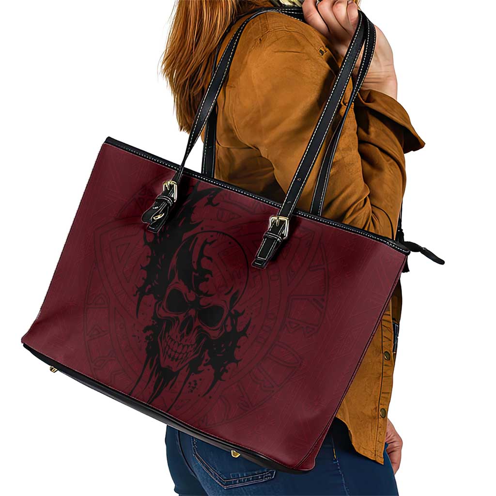 Demonic Skull Sigil Vikings Leather Tote Bag Dark Gothic Rune Grunge Illustration