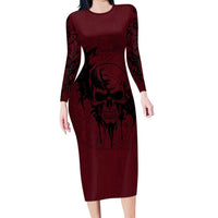 Demonic Skull Sigil Vikings Long Sleeve Bodycon Dress Dark Gothic Rune Grunge Illustration
